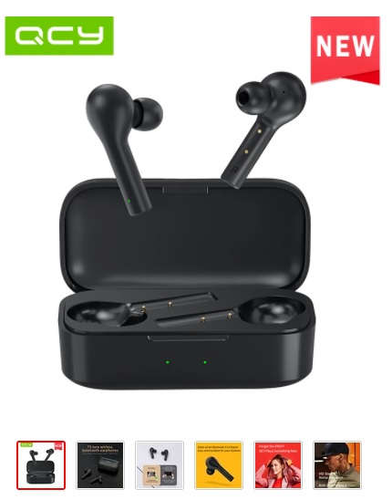 QCY T5 Wireless Bluetooth Headphones V5.0 Touch Control Earphones Stereo HD Talking with 380mAh Battery
